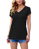 1 x RAW Customer Returns PLOKNRD Tops for Women Summer Short Sleeve Tops V-Neck for Women Black, S  - RRP €21.15