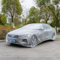 1 x RAW Customer Returns Universal outdoor car cover, transparent PE car cover, waterproof dustproof car cover, disposable car cover with elastic band, S - RRP €20.4