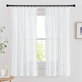 1 x RAW Customer Returns PONY DANCE Curtain Ruffle Tape Linen Look Curtains White Semi-Transparent Set of 2 H 160 x W 140 cm Kitchen Semi-Transparent Curtains in Country House Style Short Curtains Living Room - RRP €28.78