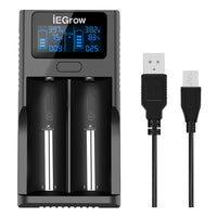 1 x RAW Customer Returns iEGrow 18650 Battery Charger, LCD Battery Charger with USB Port for 18650, 26650, 18500, 18350, 17670, 17500, 16340, 14500, 10440 3.7V Li-ion Battery, 2 Slots - RRP €18.99