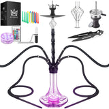 1 x RAW Customer Returns Ryosee 100cm 4 hose shisha set with LED light, 4 connections hookah set made of aluminum tube with molasses catcher, equipped with 4 silicone hoses and handle, shisha with 4 hoses black  - RRP €121.0