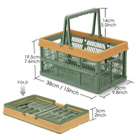 1 x RAW Customer Returns Shopping baskets set of 2 small folding boxes with handles, plastic transport box with handles, carrying basket for shelf, storage box 38 x 25 x 20 cm - green - RRP €33.54