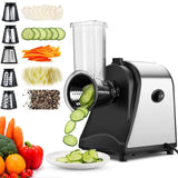 2 x RAW Customer Returns Meykey Electric Vegetable Cutter Stainless Steel, 250W Electric Vegetable Slicer, Electric Vegetable Cutter, Electric Shredder, Vegetable Grater with 5 Cutting Drums, Silver Black - RRP €181.48