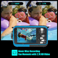 1 x RAW Customer Returns Underwater Camera, Digital Underwater Camera, Full HD 2.7K Digital Camera Underwater 48MP with Dual Screen and Digital Zoom 16x Blue - RRP €76.14