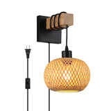 1 x RAW Customer Returns SUNLLOK Modern Bamboo Wall Light with Cable Switch Rattan Basket Lampshade Chandelier for Hanging Wall Lamp, Indoor Wall Lighting Made of Wooden Weave for Kitchen Island Living Room Restaurant - RRP €36.29