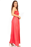 1 x Brand New Sakkas 5026 Comfortable Jersey Feel Solid Color Smocked Bodice String Halter Maxi Long Dress - Coral Large - RRP €41.99