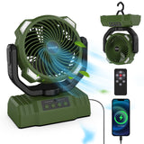 1 x RAW Customer Returns Simpeak 10000mAh Camping Fan Table Fan, USB Fan Quiet, Automatic Head Shaking Fan with Remote Control and LED Light 4 Speed 540 Rotation - Green - RRP €33.99