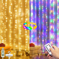 1 x RAW Customer Returns Fairy lights curtain indoor dimmable warm white colorful, light curtain 3x3m 300 LED curtain with 8 light models, IP65 waterproof USB with remote control for party Christmas - RRP €19.99