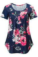 7 x Brand New Bequemer Laden Women s Casual T-Shirt Short Sleeve V-Neck Button Down Blouse Long Shirt Elegant Plain Floral Tunic Tops Top Shirt Summer Spring, Y-Navy, XL - RRP €162.26