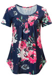 7 x Brand New Bequemer Laden Women s Casual T-Shirt Short Sleeve V-Neck Button Down Blouse Long Shirt Elegant Plain Floral Tunic Tops Top Shirt Summer Spring, Y-Navy, XL - RRP €162.26