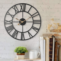 1 x RAW Customer Returns LENAUQ Silent Metal Skeleton Wall Clock, 40cm European Farmhouse Vintage Clock with Roman Numeral, Non-Ticking Battery Operated Hanging Wall Clock for Home Kitchen Decor Black  - RRP €21.77