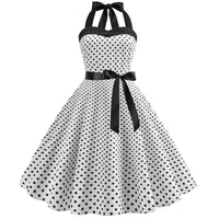 1 x RAW Customer Returns IMEKIS Women s Vintage Cocktail Dress Sleeveless Halterneck 1950s Polka Dots Retro Rockabilly Swing Dress A Line Pleated Skirt Knee Length Wedding Festive Evening Dress Ball Gown White L - RRP €32.15