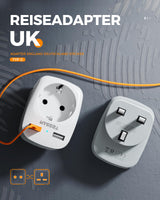 1 x RAW Customer Returns TESSAN 2 Pack Travel Adapter UK Adapter England Germany Plug with 2 USB, Socket Adapter Travel Plug Power Adapter for Ireland Great Britain Wall Charger Charging Station, Adapter Socket - RRP €19.7