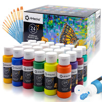 1 x RAW Customer Returns Artecho Acrylic Paint Set 24 x 59ml with 10-piece brush, acrylic paints waterproof and lightfast, non-toxic, acrylic paint set, ideal for canvas, paper and fabrics, suitable for beginners and professionals - RRP €28.99