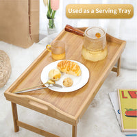 1 x RAW Customer Returns Tikxlafe Breakfast Tray, Bed Tray, Bamboo Laptop Table with Stand Up Legs, Foldable Serving Tray for Breakfast in Bed - RRP €29.5