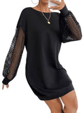 1 x RAW Customer Returns GORGLITTER women s sweater dress pullover long-sleeved sweatshirt dress autumn sweatshirt casual dress with fishnet fabric black L - RRP €31.99