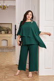 1 x RAW Customer Returns Hanna Nikole Women s Plus Size Trouser Suit Chiffon Shirt Irregular Collar Batwing Sleeves Chiffon Shirt 2 Piece Set Occasion Trousers Chiffon Shirt Dark Green 50 - RRP €73.61