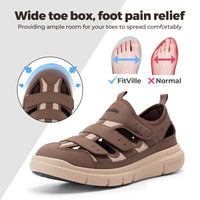 1 x RAW Customer Returns FitVille Diabetic Sandals Men Extra Wide Orthopedic Shoes with Velcro Adjustable Health Shoes Comfortable Rehabilitation Shoes for Seniors Shoes for Swollen Feet, Brown, 49 EU, Wide - RRP €66.54