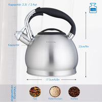 1 x RAW Customer Returns Easyworkz kettle induction whistling kettle made of stainless steel, 2.3 l tea kettle for all hotplates, whistling kettle with heat-resistant and non-slip handle, kettle for tea coffee - RRP €37.14