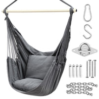 1 x RAW Customer Returns Ohuhu Hanging Chair with 2 Cushions and Ceiling Hook Kit, Outdoor Hanging Chair XL Hanging Chair up to 150 kg for Adults Girls, Hanging Seat Suspension Indoor Outdoor Bedroom and Garden, Gray - RRP €50.41