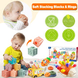 1 x RAW Customer Returns Baby Toys for 6 to 12 Months, Montessori Toys for Babies, 5 in 1 Fine Motor Sensory Toys, Stacking Toys Blocks and Rings, Pull String Toys, Tissue Box for Baby 12-18 Months - RRP €45.59