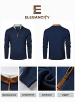 1 x Brand New Elegancity Men s Sweater Knitted Pullover Stand-Up Collar Troyer Winter Sweater With 1 4 Zip Turtleneck Long Sleeve Chunky Knit Sweater Blue, L - RRP €17.14