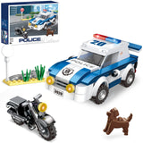 1 x RAW Customer Returns City police car construction toy with motorcycle and police dog, police toy, police chase play set, gift for children, boys, girls from 6 years, 185 pieces - RRP €18.1