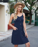 1 x Brand New AUSELILY Women s Strap Dress Sleeveless A-Line Cami Dress V-Neck Spaghetti Strap Dress with Pockets Spaghetti T-Shirt Female Dress Navy Blue XL - RRP €24.0