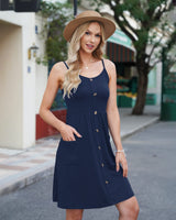 1 x RAW Customer Returns AUSELILY Dresses for Women Sleeveless Casual Summer Dress with V-Neck Loose Summer Dress with Spaghetti Straps and Pockets Navy Blue M - RRP €27.36