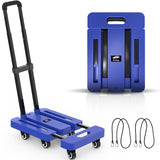 1 x RAW Customer Returns Ronlap Folding Trolley, Folding Transport Trolley with 2 Extendable Ropes - Load Capacity 225 KG, with 6 Wheels Extra Large Loading Area, Blue - RRP €44.03