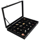 1 x RAW Customer Returns Belle Vous Jewelry Organizer Jewelry Box Black, Velvet Box Glass Lid 24 Compartments - Jewelry Storage Stackable Jewelry Box Drawers Adjustable for Rings, Necklaces, Bracelets, Earrings, Watches - RRP €24.97