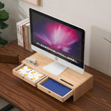 1 x RAW Customer Returns KIRIGEN wooden monitor stand with 2 drawers computer desktop storage organizer speaker TV laptop printer stand office desktop stand natural color - RRP €58.99