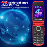 1 x RAW Customer Returns USHINING 4G senior mobile phone flip phone without contract, mobile phone large button cell phone for seniors with 2.4 and 1.77 inch dual color display, dual SIM SOS emergency call button, USB-C charging station, red - RRP €49.99