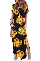 1 x RAW Customer Returns AUSELILY Summer Dress Women Long Short Sleeve Maxi Dress with Slit Boho Round Neck Casual Dress T-Shirt Dress Beach Dress with Pockets Sunflowers L - RRP €27.88