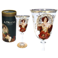 1 x RAW Customer Returns CARMANI - Beautiful wine glass decorated with Alphonse Mucha Ruby painting 350 ml - RRP €41.2