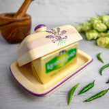 1 x RAW Customer Returns City to Cottage Butter Dish Ceramic Lavender and Beige Polka Dots Handmade 250 gram Ceramic Butter Dish with Lid - RRP €37.95