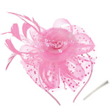 9 x Brand New Takmor Fascinator Women Mesh Hat Feather Clip Hat Party Church Wedding Cocktail Hat for Women Girls Pink One Size - RRP €216.0