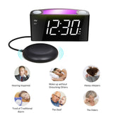 1 x RAW Customer Returns Alarm clock with vibration, loud, for deep sleepers hearing impaired deaf, 12 24 H, 7 ear night light, 7 large LED display, dimmer, large snooze button, 2 USB chargers, battery backup - RRP €26.54