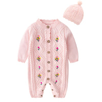 1 x RAW Customer Returns amropi Knitted Romper Baby Girls Player and Hat Knitted Suit Snowsuit Overalls Pink, 3-6 Months - RRP €30.99