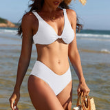 1 x RAW Customer Returns Durio Bikini Women s Set Sexy Knot Triangle Wide Underbust Band V Neck Swimwear Two-Piece Swimsuit White S - RRP €28.22