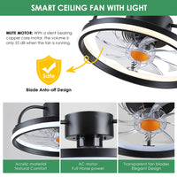 1 x RAW Customer Returns Mpayel Ceiling Fans with Lights and Remote Control, Enclosed Bladeless Ceiling Fans, 38cm Low Profile Ceiling Fan with Stepless Dimmable Lighting for Bedroom Kitchen - RRP €92.99