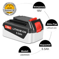 1 x RAW Customer Returns JYJZPB 5.5Ah BL4018 18V replacement battery Li-Ion for Black and Decker battery 18V BL1518 BL2018 GTC800 LB20 LBX20 LST220 LBXR2020-OPE LBXR20B-2 LB2X4020 18 Volt battery - RRP €41.99