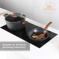 1 x RAW Customer Returns Kitchen Academy Induction Pots Set - 12-piece Black Granite Cooking Pots Set, Non-Stick Pot Set and Pans Set, PFOA PFOS-free - RRP €109.99