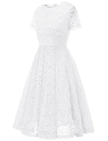 1 x RAW Customer Returns DRESSTELLS women s lace dress mother of the bride dresses, knee-length elegant bridesmaid cocktail dress, rockabilly floral dress short sleeve white XL - RRP €57.99