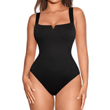 1 x RAW Customer Returns FeelinGirl Body Women Shapewear Tummy Control Summer Fashion Square Neckline with V-Opening Going Out Tank Tops Shaper Bodysuit Black L - RRP €46.99