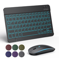 1 x RAW Customer Returns TECURS Wireless Keyboard Mouse Set QWERTZ German Layout Quiet Bluetooth Keyboard with Mouse for Windows Android iOS, 7-color Backlight, Rechargeable, Black - RRP €35.28