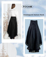 1 x RAW Customer Returns FCCAM Steampunk Women s Skirt Black Skirt Women s Knee-Length Gothic Skirt Goth Skirt Festival Skirt Pirate Skirt XXL 3XL - RRP €40.32