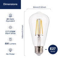 1 x RAW Customer Returns FLSNT Dimmable Edison Vintage Light Bulb E27, ST64 Retro LED Filament Decorative Light Bulb, 7W Replaces 60W , 806LM 2700K Warm White, Clear Glass, 4 Pack - RRP €23.99