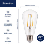 1 x RAW Customer Returns FLSNT Dimmable Edison Vintage Light Bulb E27, ST64 Retro LED Filament Decorative Light Bulb, 7W Replaces 60W , 806LM 2700K Warm White, Clear Glass, Pack of 6 - RRP €29.21