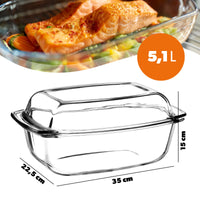 1 x RAW Customer Returns KADAX casserole dish with lid and handles, 5.1L, rectangular glass roaster made of heat-resistant glass, glass casserole dish, oven dish for meat, lasagne, oven - RRP €25.43